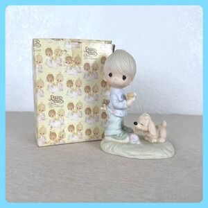 Precious Moments Praise The Lord Anyhow Boy with Dog Figurine E-1374/B Boxed